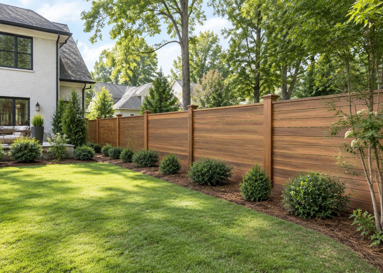 Modern horizontal wood privacy fence